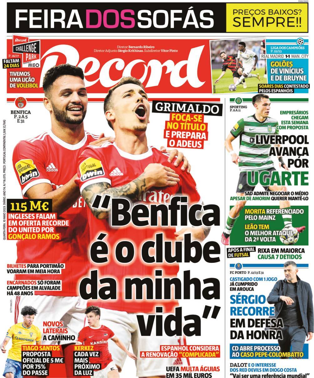 Record: Capa da Edi&ccedil;&atilde;o de quarta-feira, 10 de maio 2023