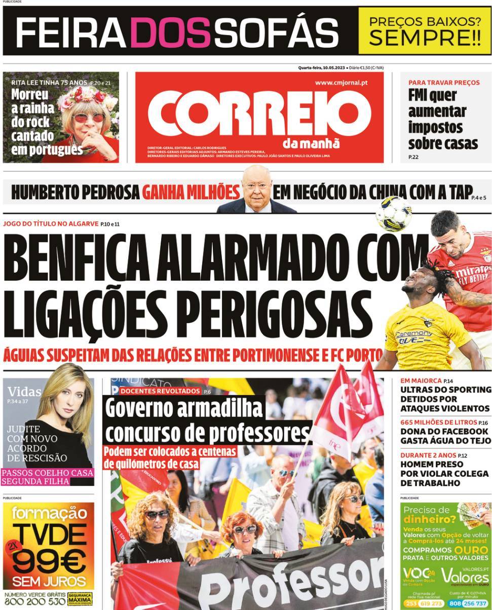 Correio da Manh&atilde;: Capa da Edi&ccedil;&atilde;o de quarta-feira, 10 de maio 2023