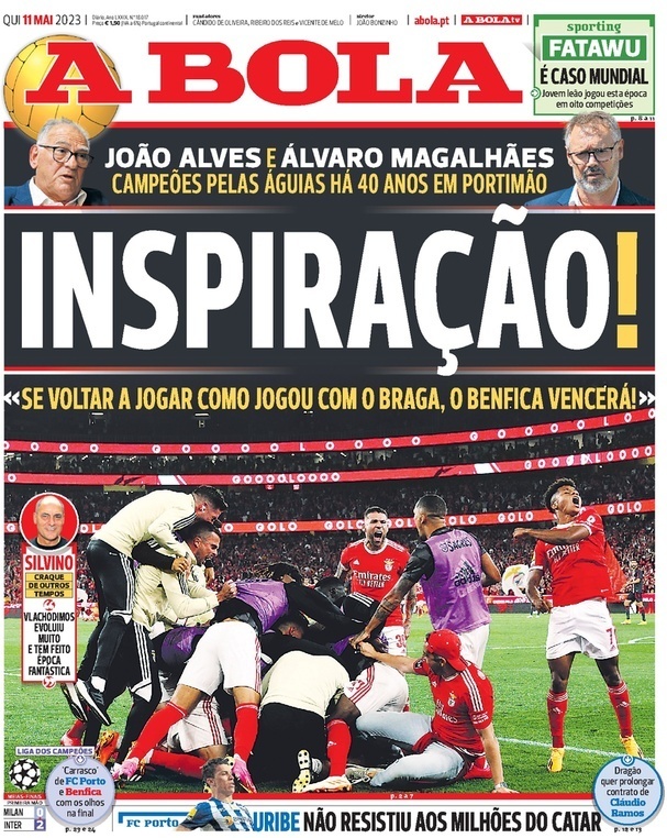 A Bola: Capa da Edi&ccedil;&atilde;o de quinta-feira, 11 de maio 2023