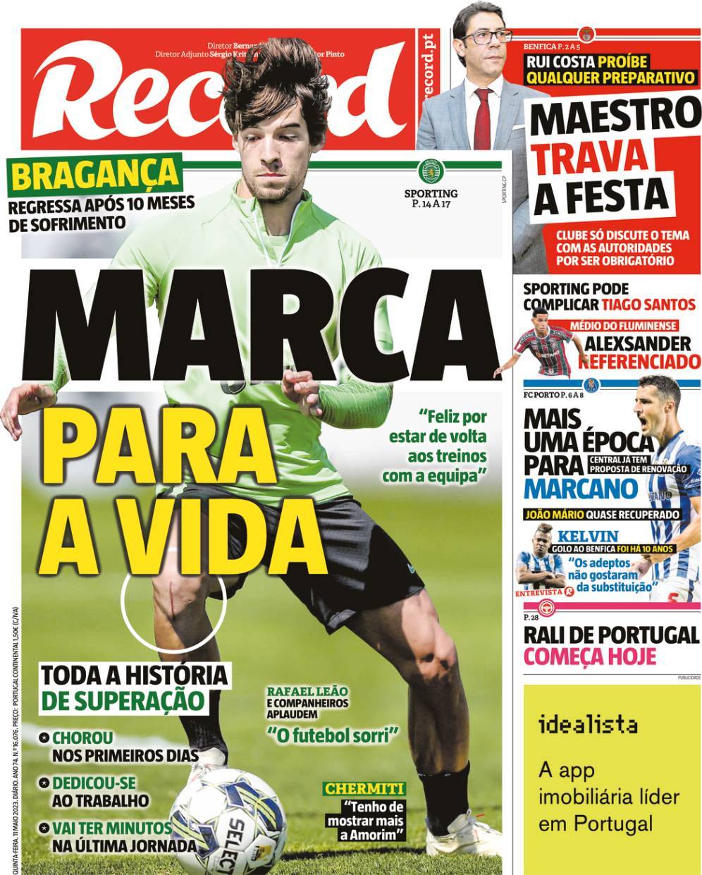 Record: Capa da Edi&ccedil;&atilde;o de quinta-feira, 11 de maio 2023