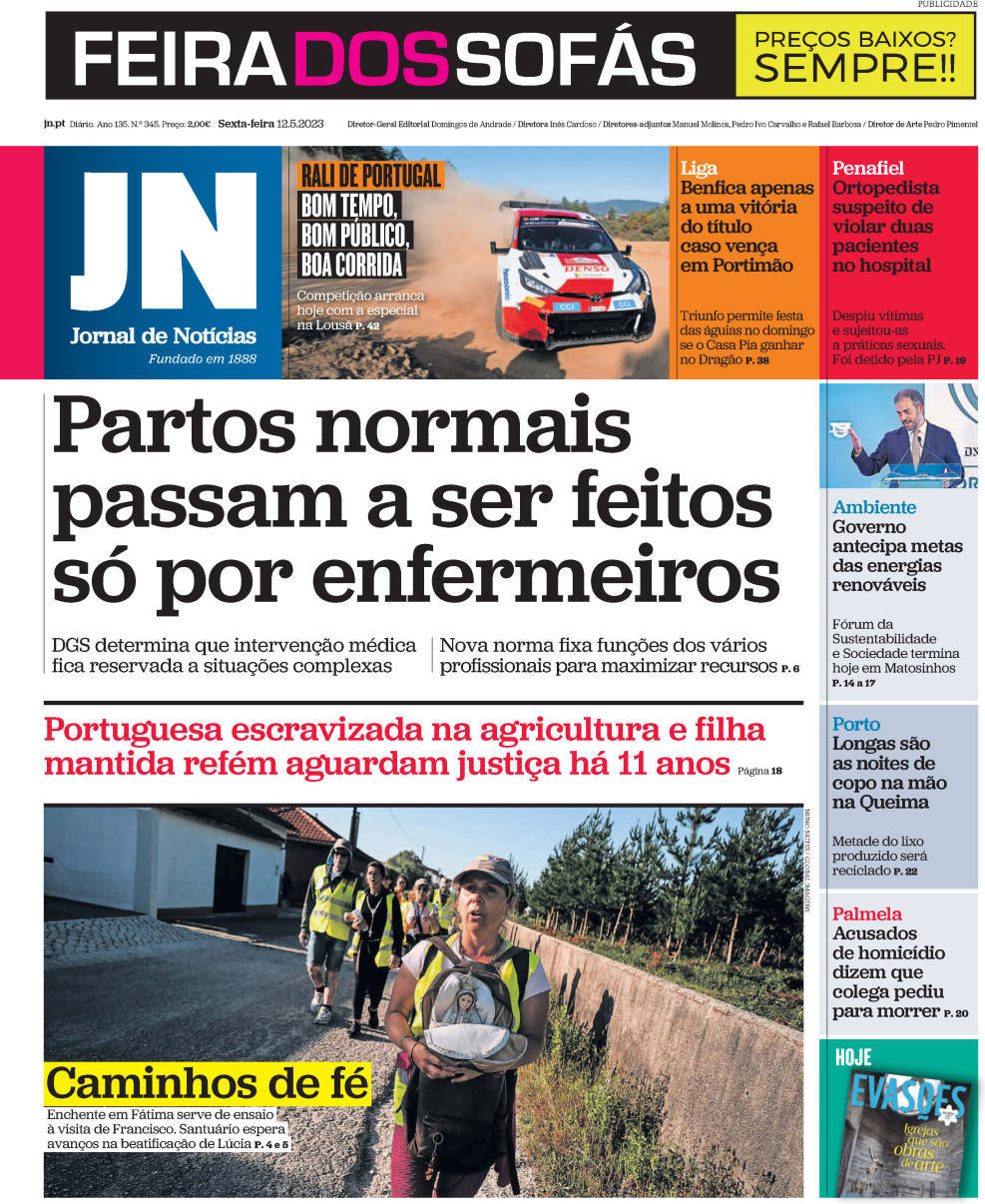 Jornal de Not&iacute;cias: Capa da Edi&ccedil;&atilde;o de sexta-feira, 12 de maio 2023