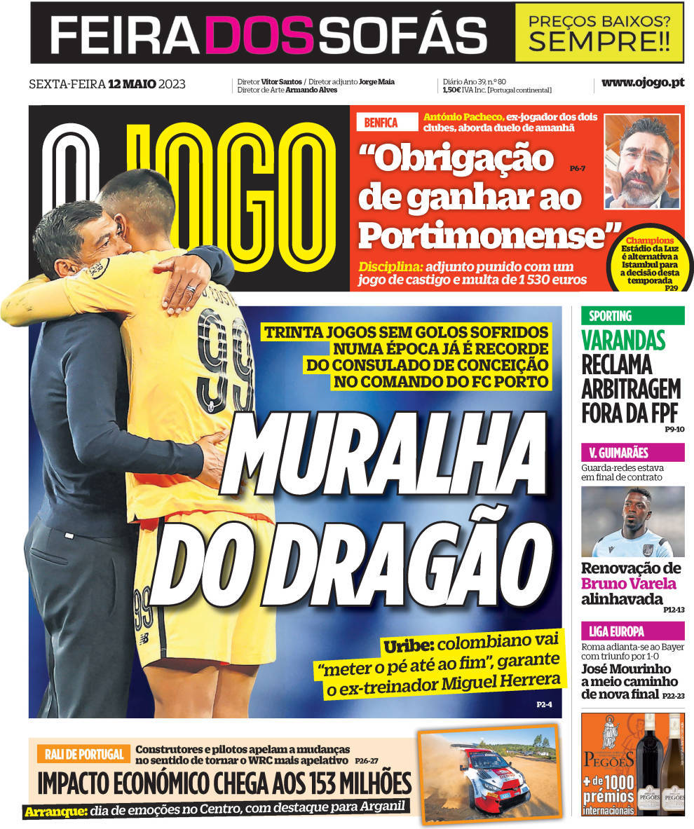 O Jogo: Capa da Edi&ccedil;&atilde;o de sexta-feira, 12 de maio 2023