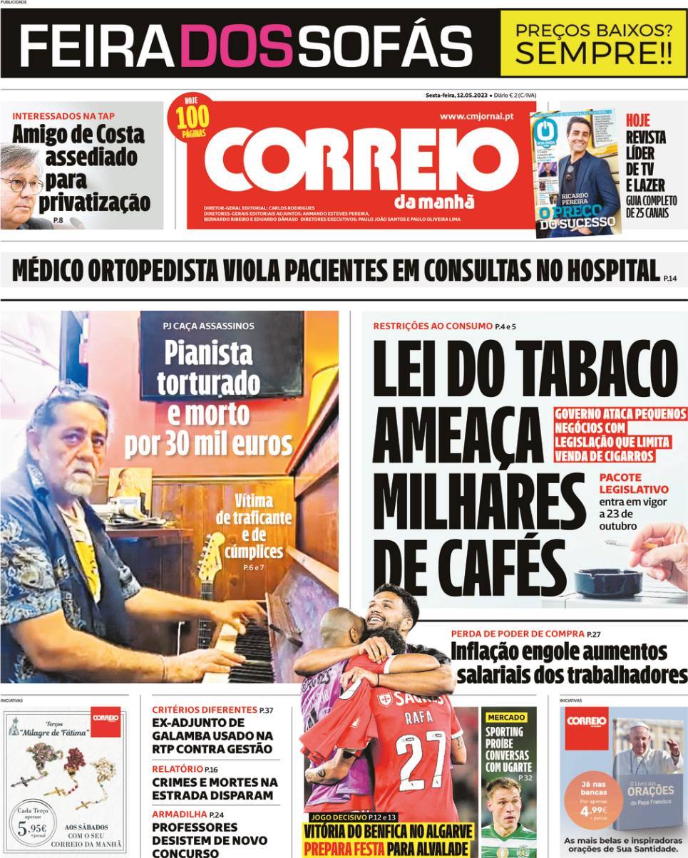 Correio da Manh&atilde;: Capa da Edi&ccedil;&atilde;o de sexta-feira, 12 de maio 2023