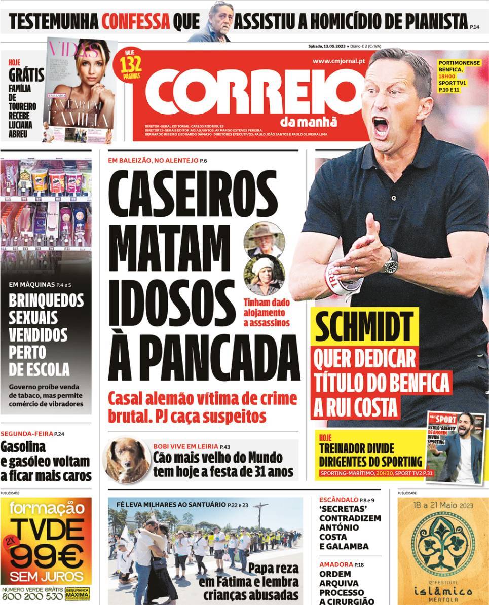 Correio da Manh&atilde;: Capa da Edi&ccedil;&atilde;o de s&aacute;bado, 13 de maio 2023