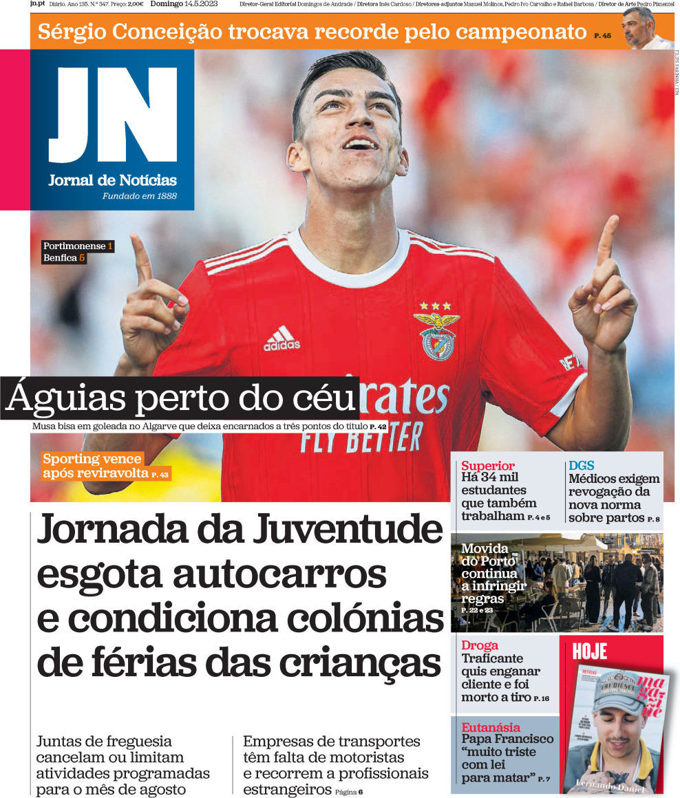 Jornal de Not&iacute;cias: Capa da Edi&ccedil;&atilde;o de domingo, 14 de maio 2023