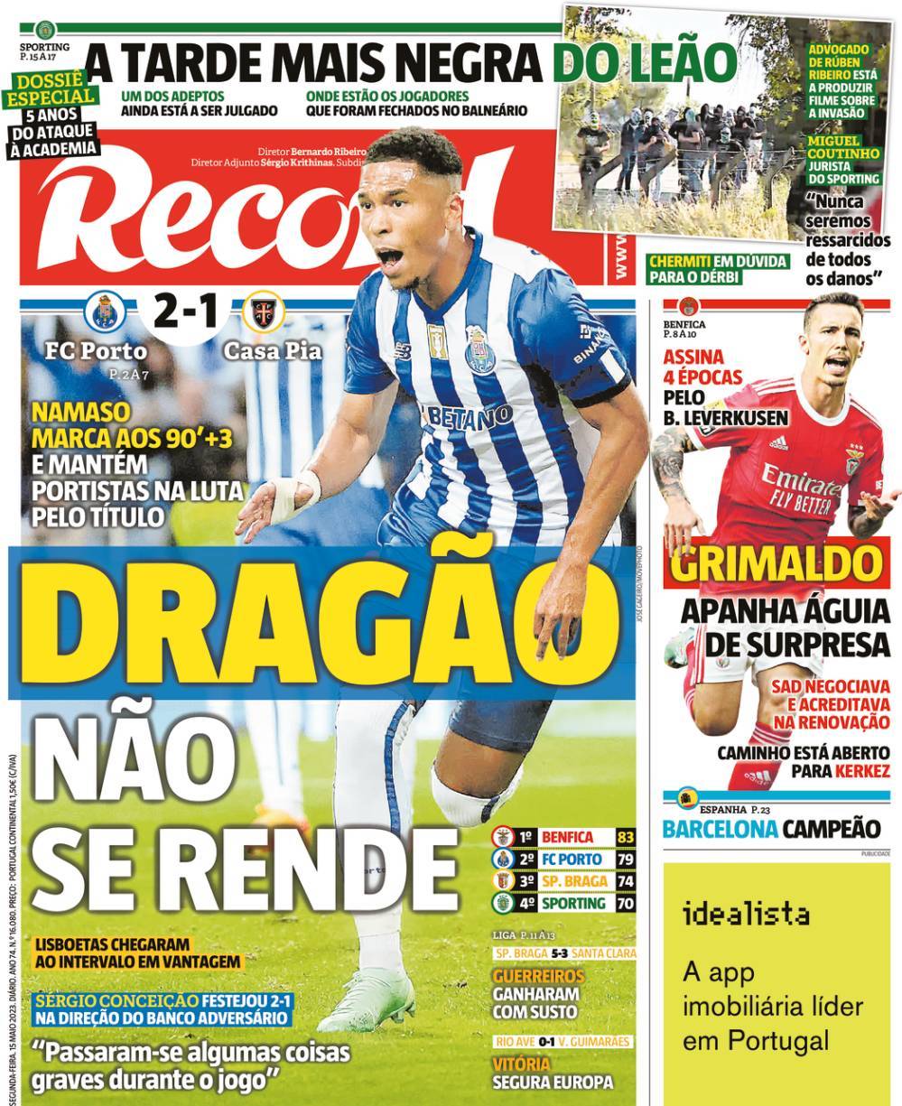 Record: Capa da Edi&ccedil;&atilde;o de segunda-feira, 15 de maio 2023