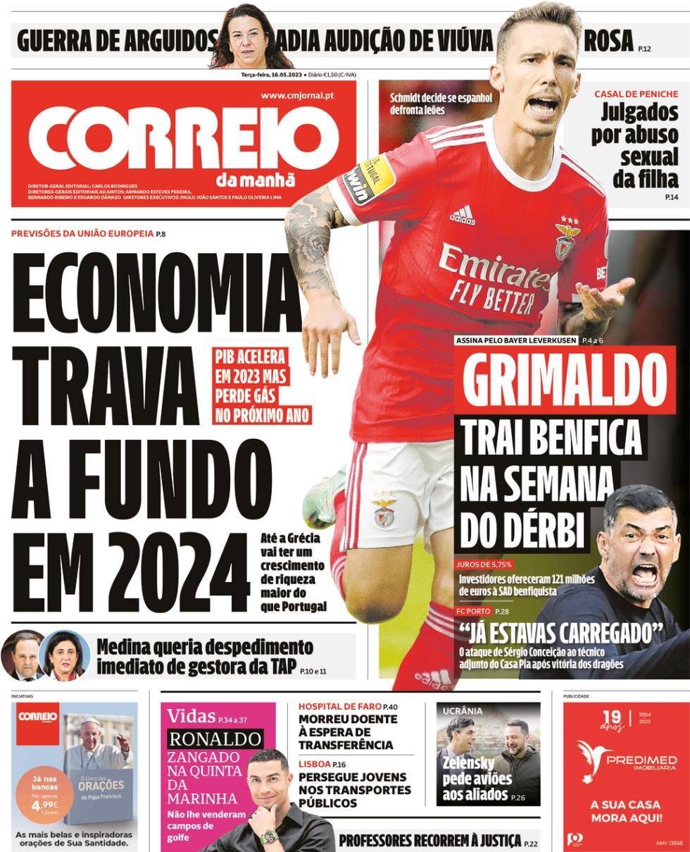 Correio da Manh&atilde;: Capa da Edi&ccedil;&atilde;o de ter&ccedil;a-feira, 16 de maio 2023