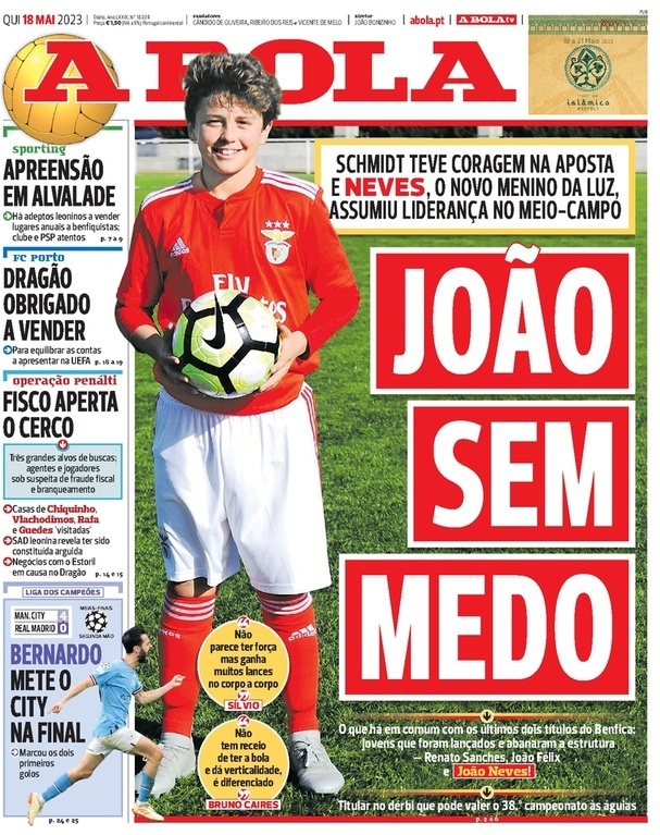 A Bola: Capa da Edi&ccedil;&atilde;o de quinta-feira, 18 de maio 2023