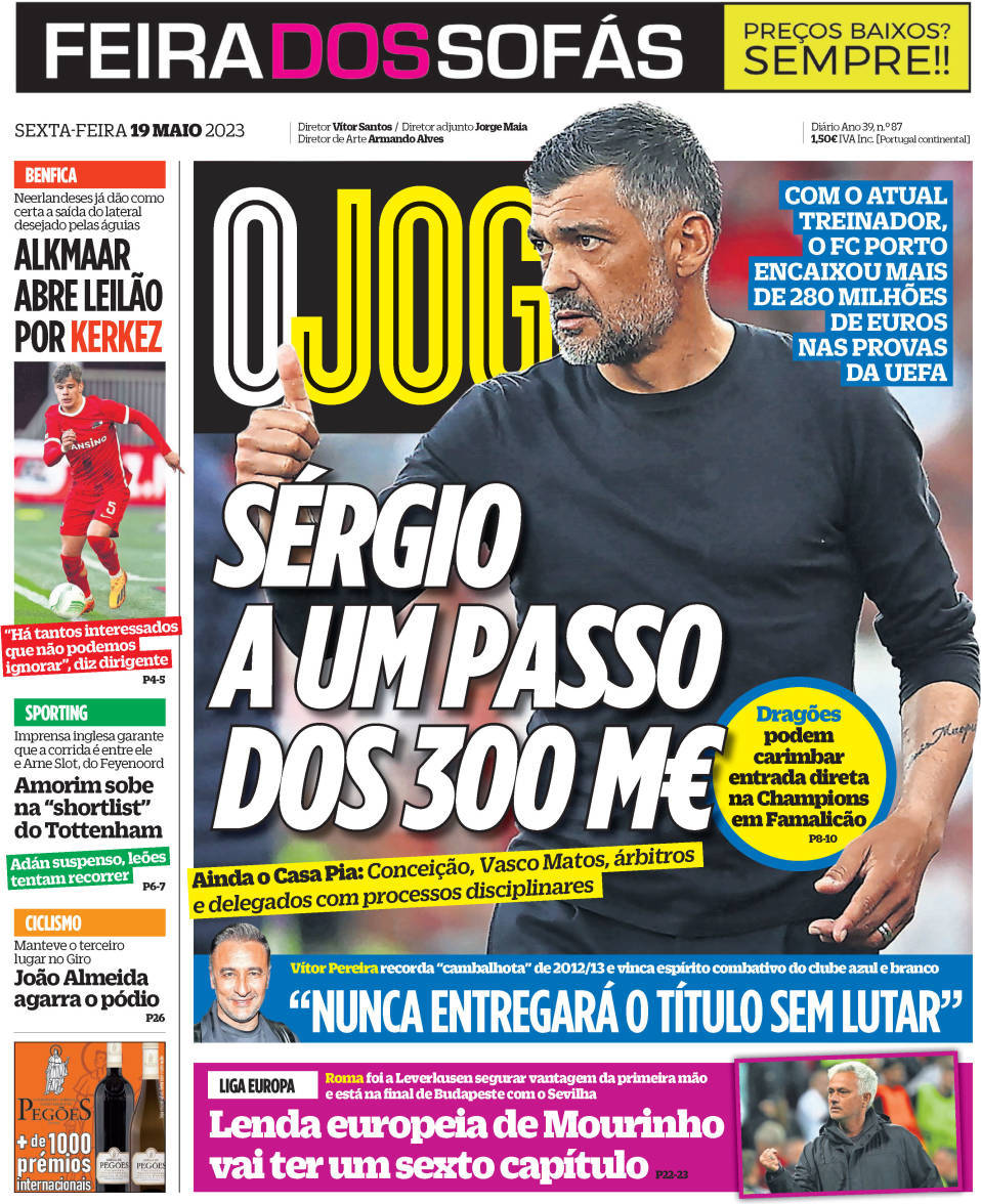 O Jogo: Capa da Edi&ccedil;&atilde;o de sexta-feira, 19 de maio 2023