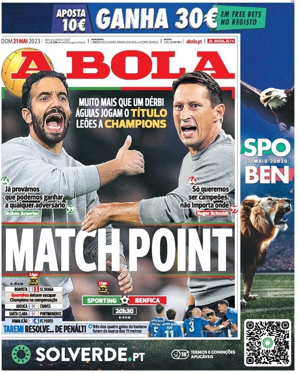 A Bola: Capa da Edi&ccedil;&atilde;o de domingo, 21 de maio 2023