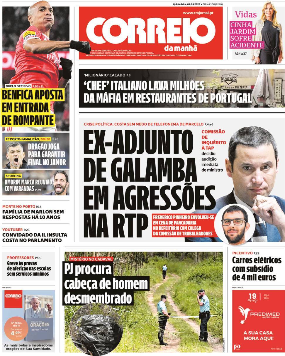 Correio da Manh&atilde;: Capa da Edi&ccedil;&atilde;o de quinta-feira, 04 de maio 2023