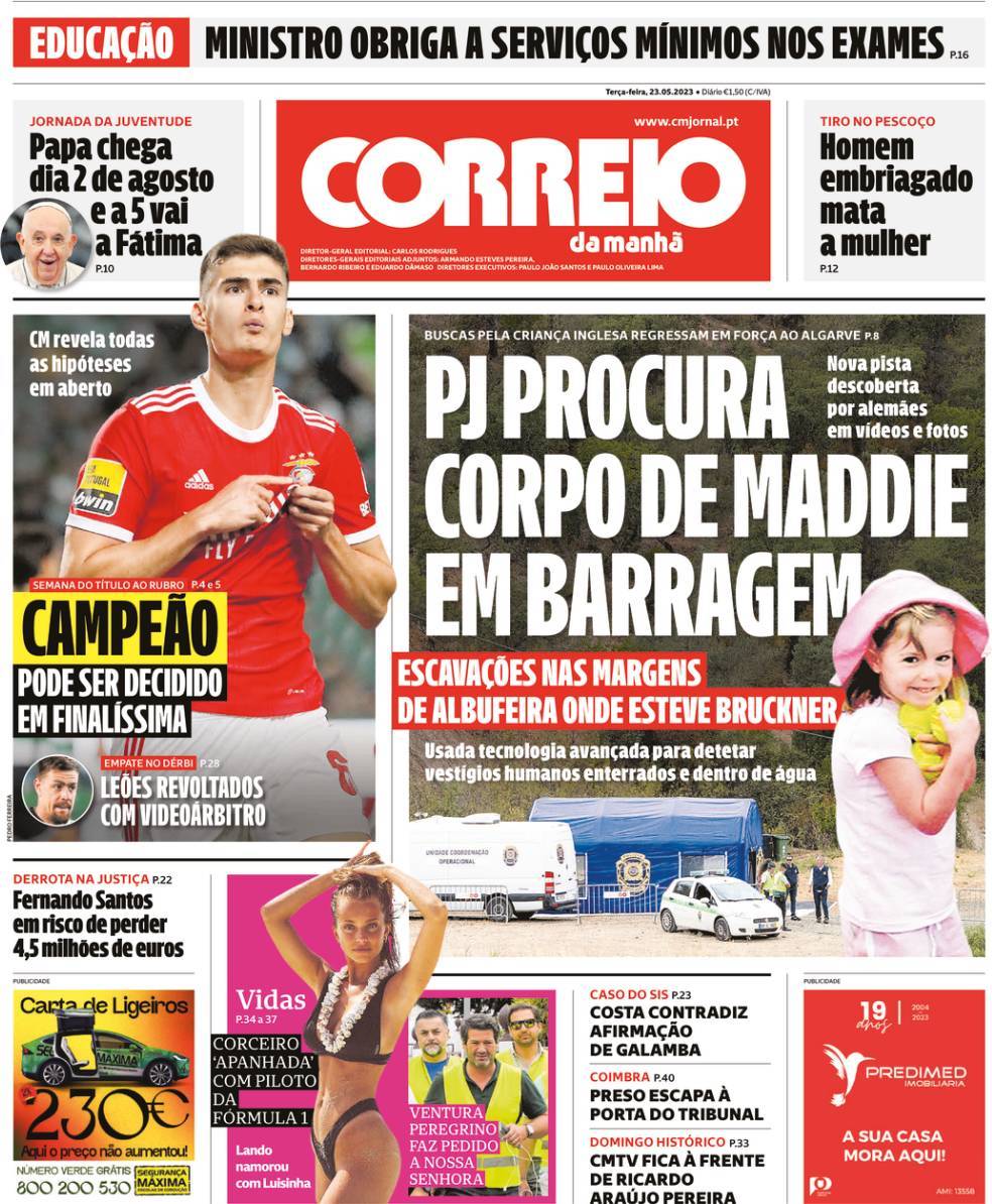 Correio da Manh&atilde;: Capa da Edi&ccedil;&atilde;o de ter&ccedil;a-feira, 23 de maio 2023