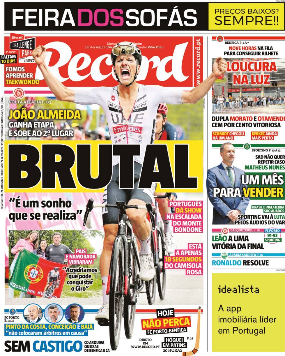 Record: Capa da Edi&ccedil;&atilde;o de quarta-feira, 24 de maio 2023