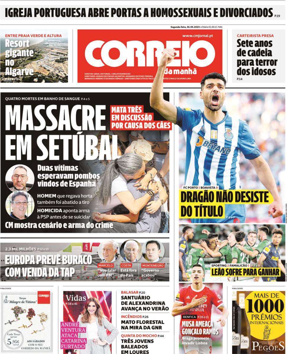 Correio da Manh&atilde;: Capa da Edi&ccedil;&atilde;o de segunda-feira, 01 de maio 2023