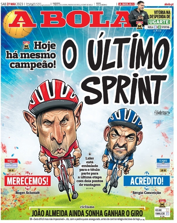 A Bola: Capa da Edi&ccedil;&atilde;o de s&aacute;bado, 27 de maio 2023