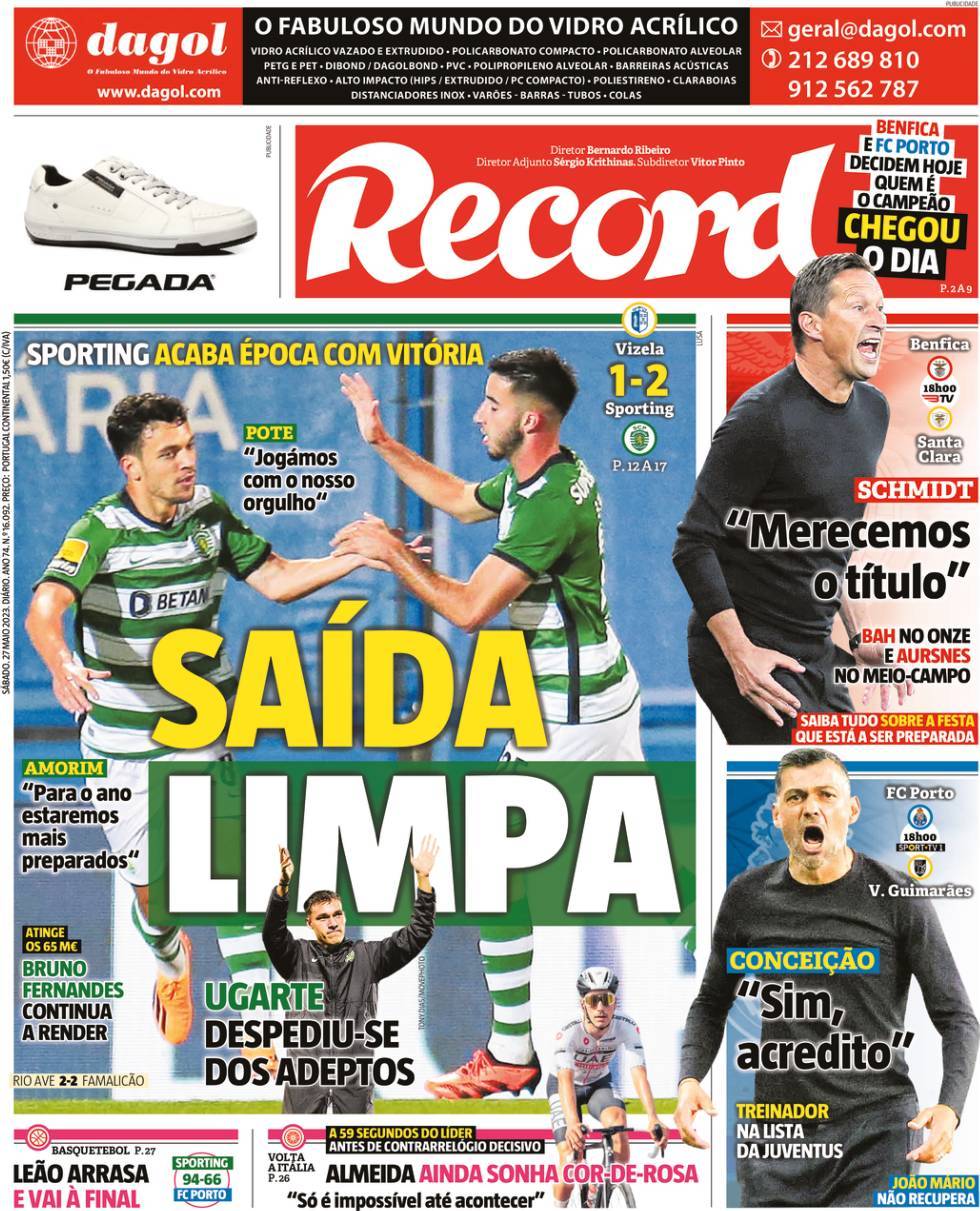 Record: Capa da Edi&ccedil;&atilde;o de s&aacute;bado, 27 de maio 2023