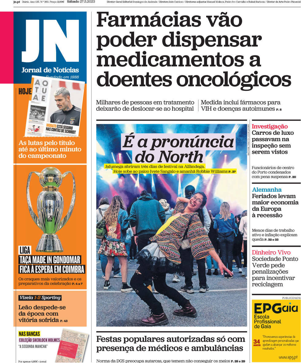 Jornal de Not&iacute;cias: Capa da Edi&ccedil;&atilde;o de s&aacute;bado, 27 de maio 2023