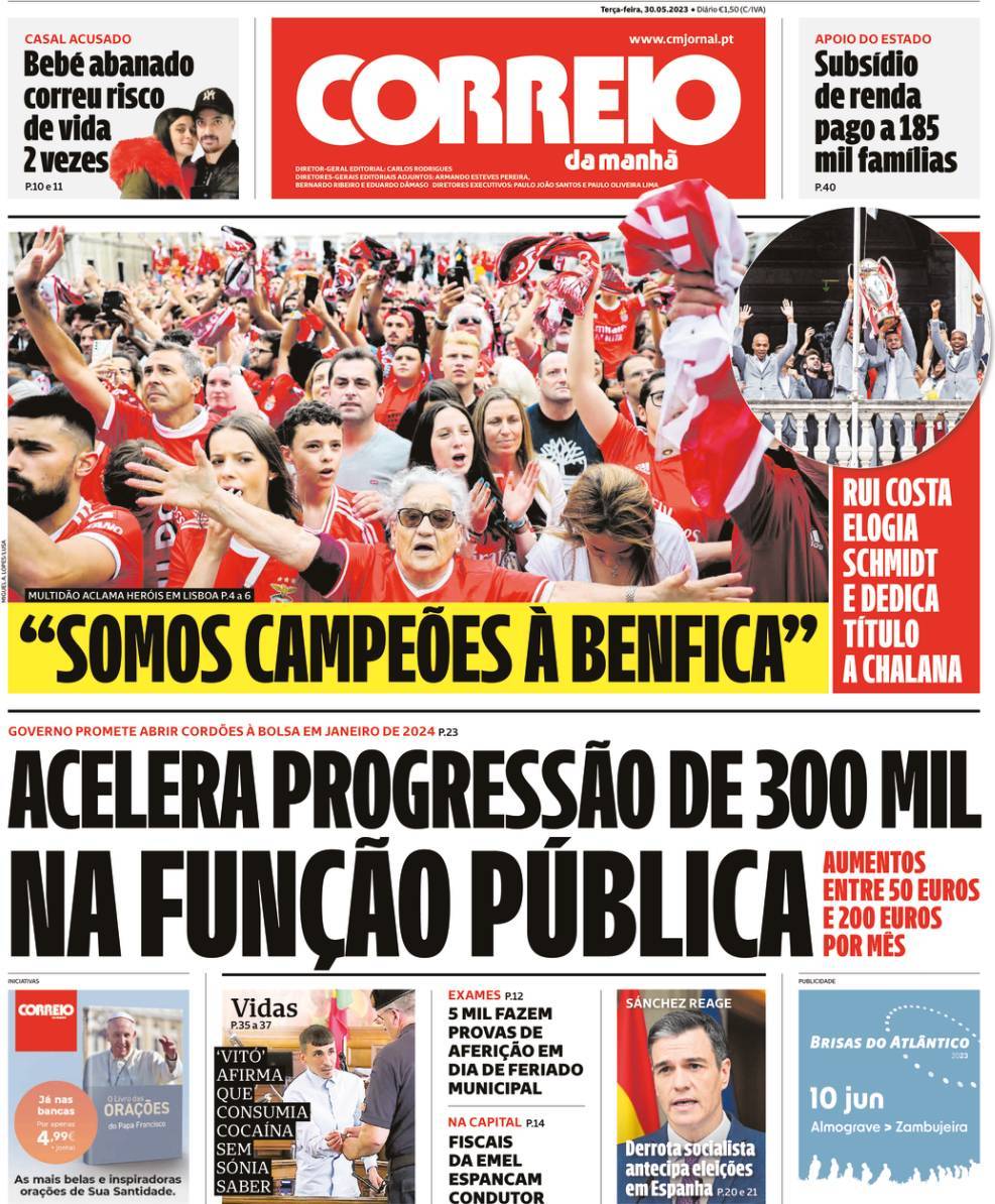 Correio da Manh&atilde;: Capa da Edi&ccedil;&atilde;o de ter&ccedil;a-feira, 30 de maio 2023