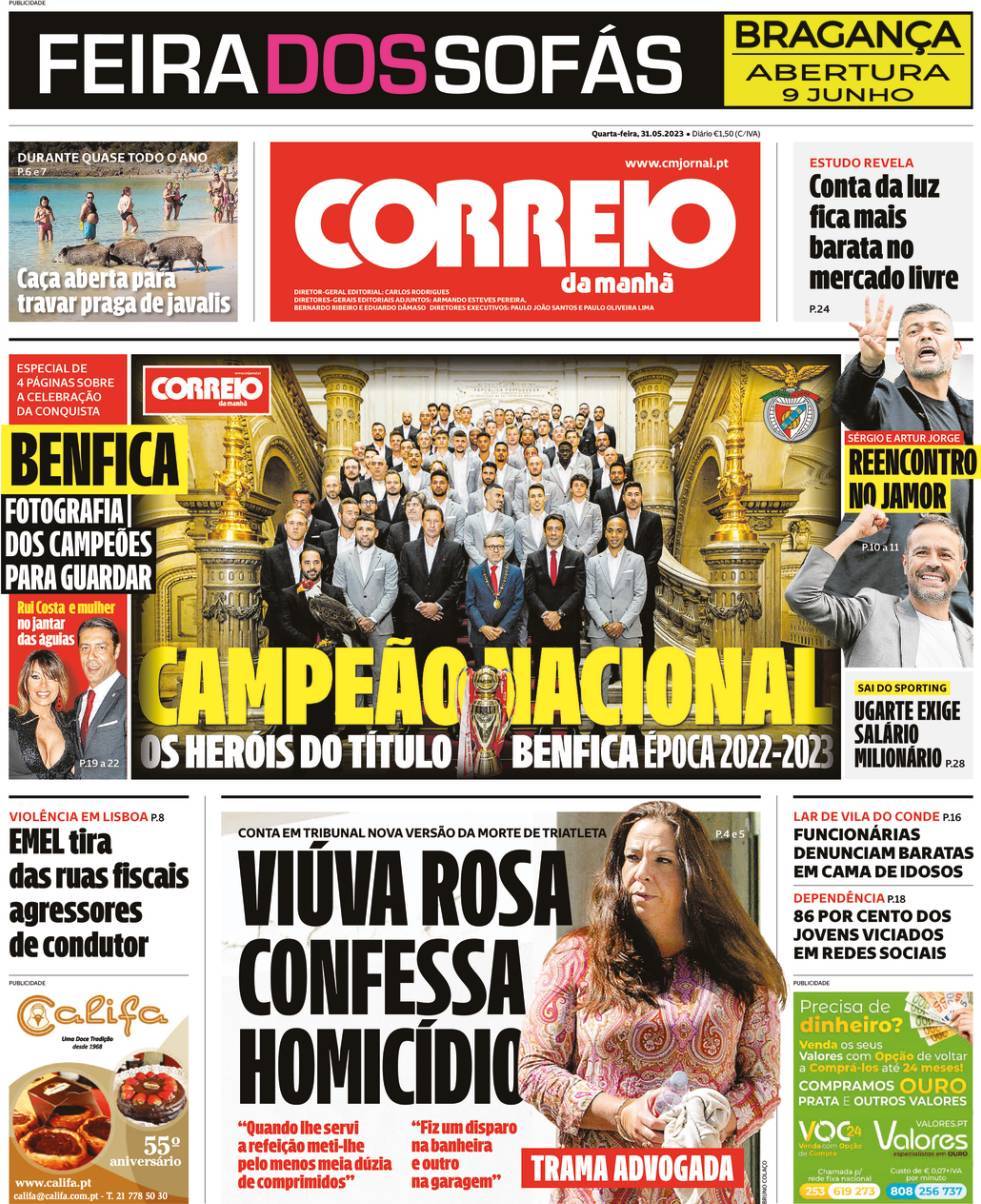 Correio da Manh&atilde;: Capa da Edi&ccedil;&atilde;o de quarta-feira, 31 de maio 2023