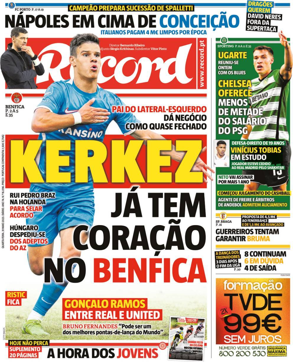 Record: Capa da Edi&ccedil;&atilde;o de quarta-feira, 31 de maio 2023