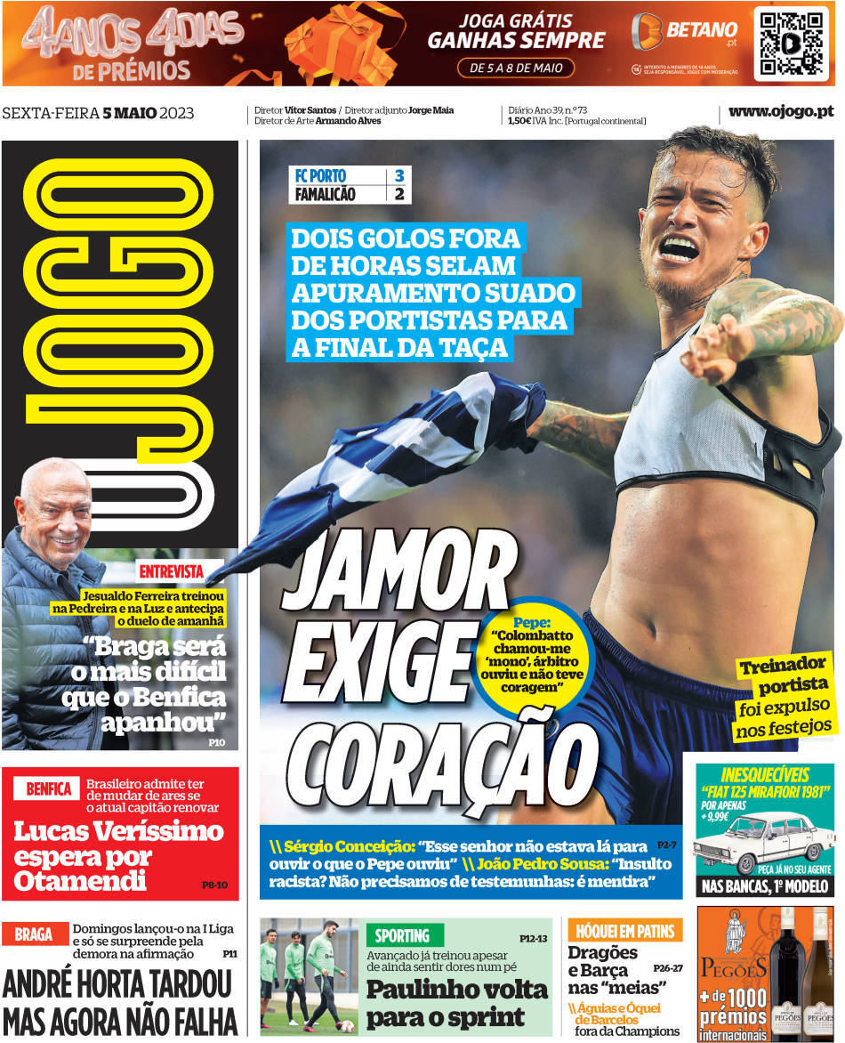 O Jogo: Capa da Edi&ccedil;&atilde;o de sexta-feira, 05 de maio 2023