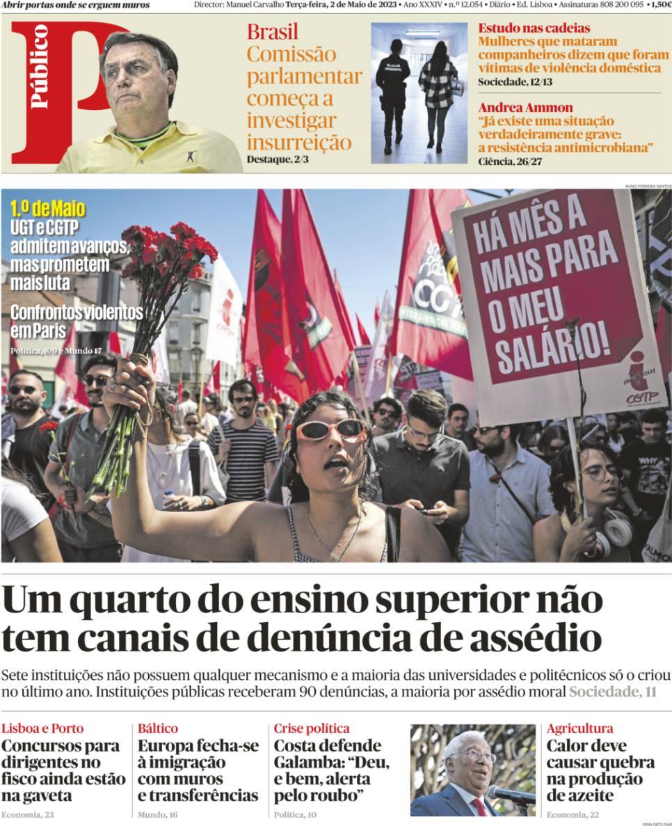 P&uacute;blico: Capa da Edi&ccedil;&atilde;o de ter&ccedil;a-feira, 02 de maio 2023