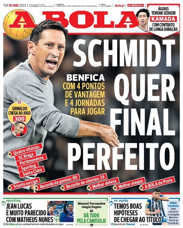 A Bola: Capa da Edi&ccedil;&atilde;o de ter&ccedil;a-feira, 02 de maio 2023