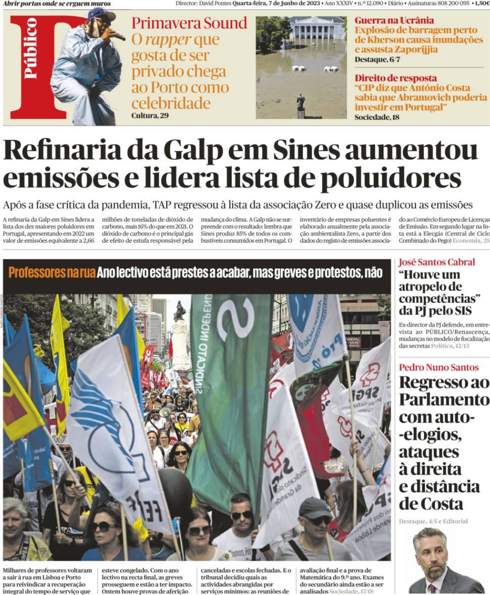P&uacute;blico: Capa da Edi&ccedil;&atilde;o de quarta-feira, 07 de junho 2023