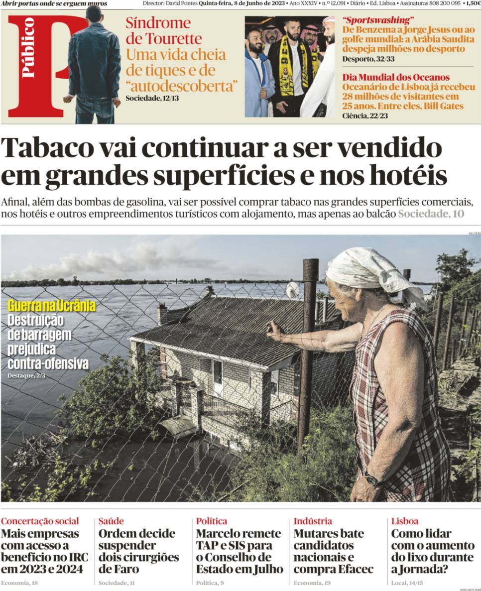 P&uacute;blico: Capa da Edi&ccedil;&atilde;o de quinta-feira, 08 de junho 2023