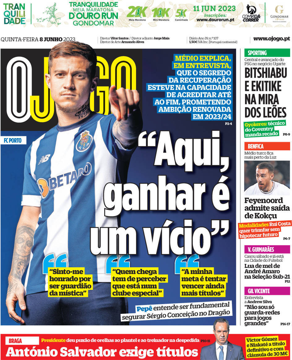 O Jogo: Capa da Edi&ccedil;&atilde;o de quinta-feira, 08 de junho 2023