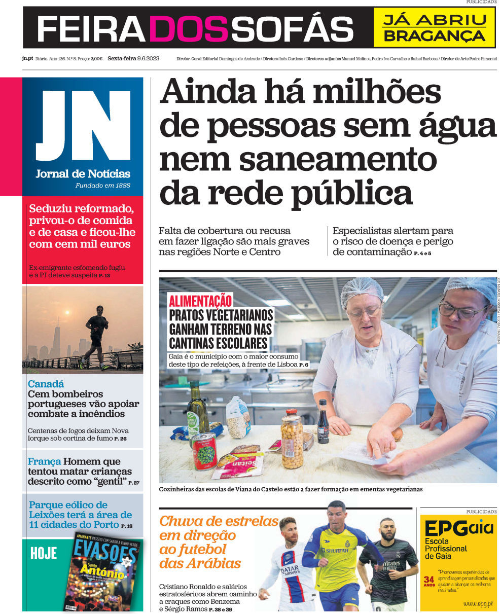 Jornal de Not&iacute;cias: Capa da Edi&ccedil;&atilde;o de sexta-feira, 09 de junho 2023
