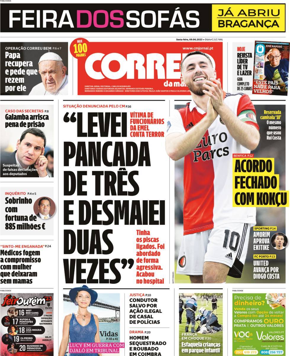 Correio da Manh&atilde;: Capa da Edi&ccedil;&atilde;o de sexta-feira, 09 de junho 2023