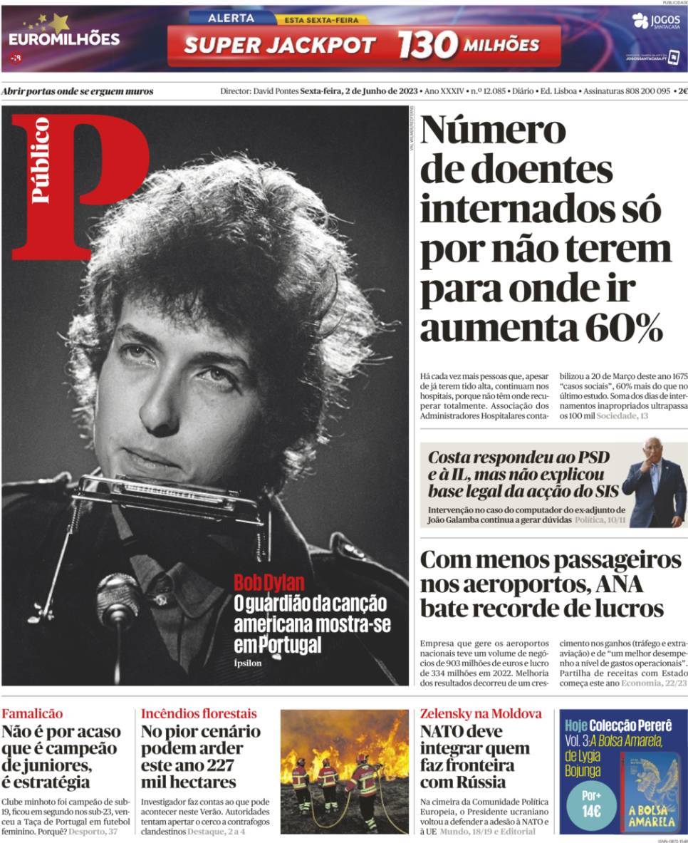 P&uacute;blico: Capa da Edi&ccedil;&atilde;o de sexta-feira, 02 de junho 2023