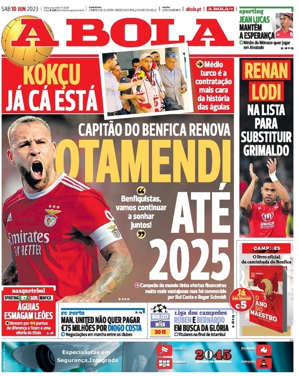 A Bola: Capa da Edi&ccedil;&atilde;o de s&aacute;bado, 10 de junho 2023