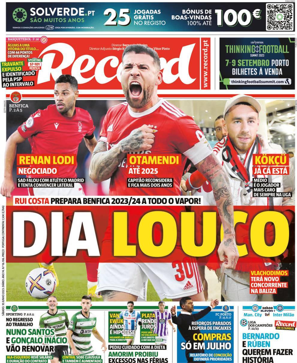 Record: Capa da Edi&ccedil;&atilde;o de s&aacute;bado, 10 de junho 2023
