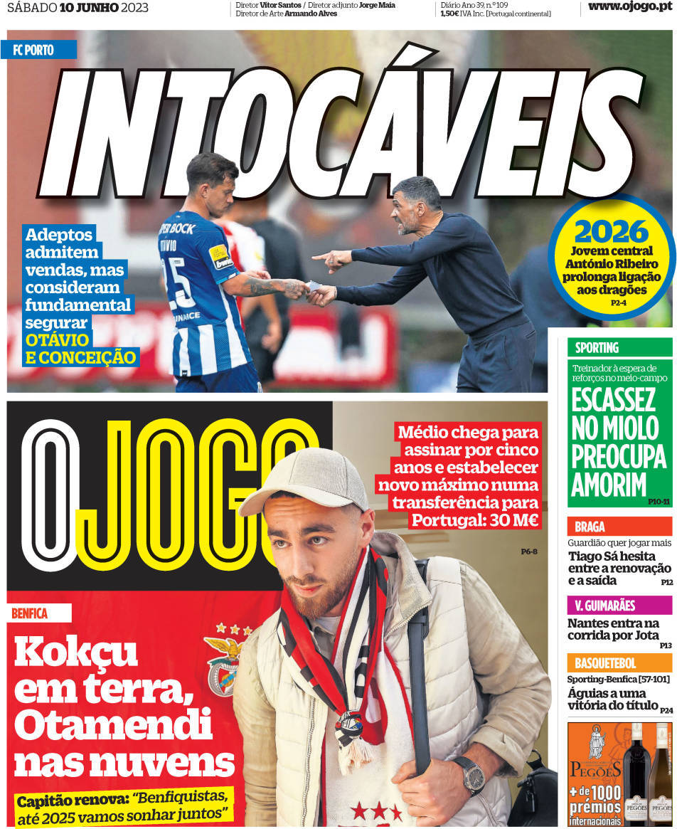 O Jogo: Capa da Edi&ccedil;&atilde;o de s&aacute;bado, 10 de junho 2023