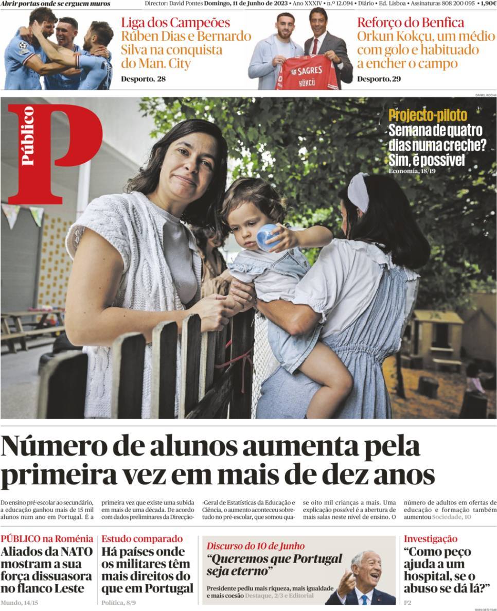 P&uacute;blico: Capa da Edi&ccedil;&atilde;o de domingo, 11 de junho 2023
