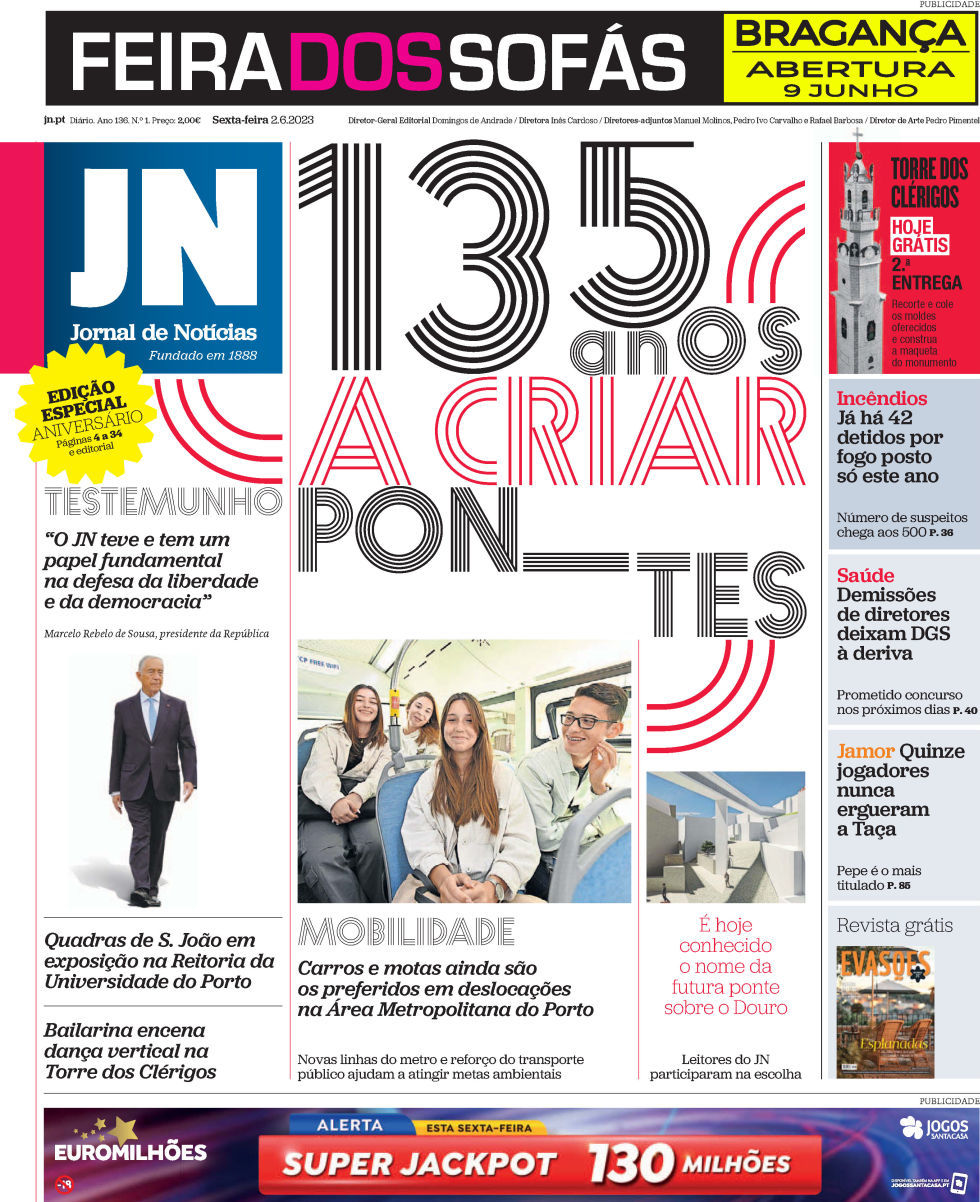 Jornal de Not&iacute;cias: Capa da Edi&ccedil;&atilde;o de sexta-feira, 02 de junho 2023