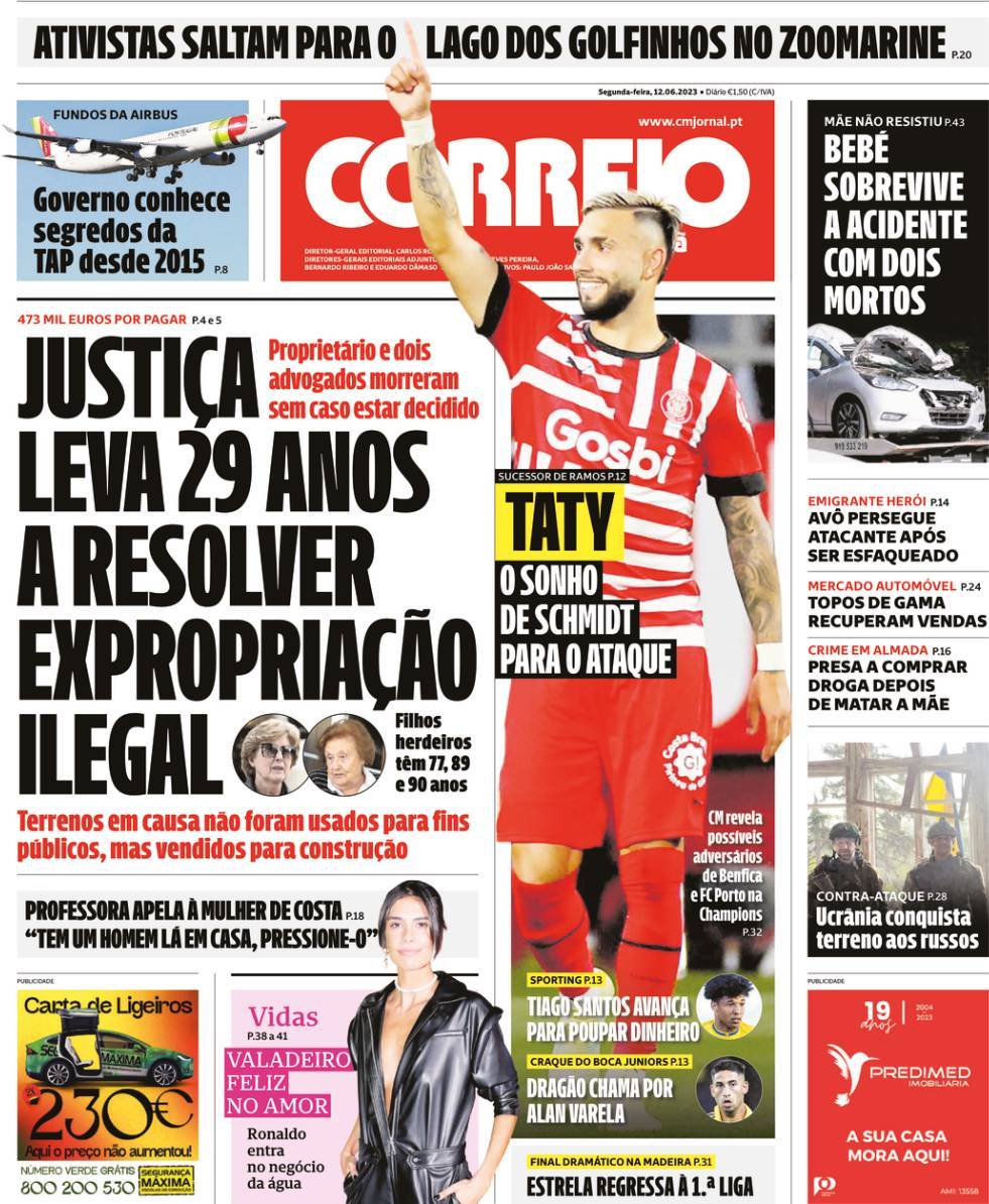 Correio da Manh&atilde;: Capa da Edi&ccedil;&atilde;o de segunda-feira, 12 de junho 2023