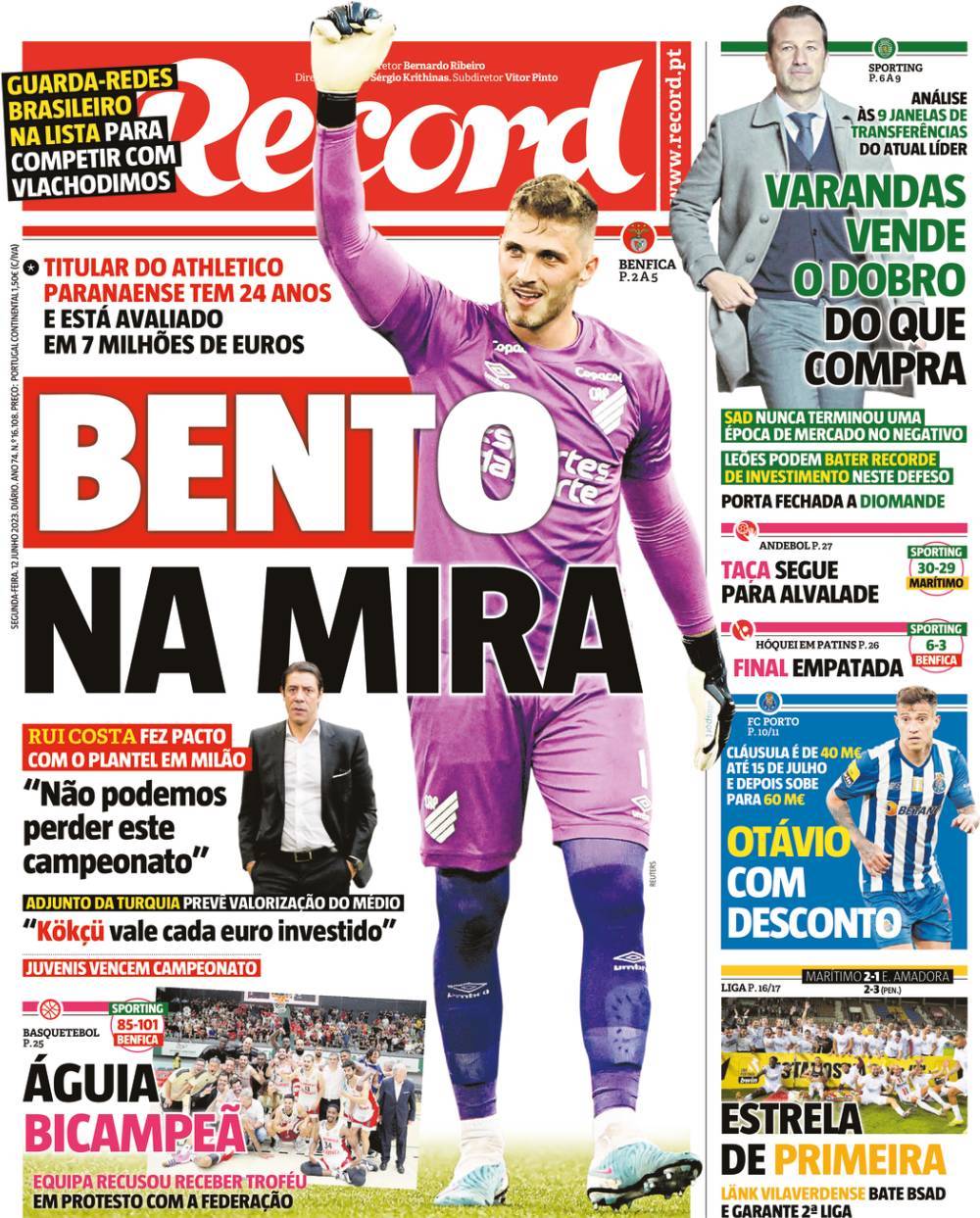Record: Capa da Edi&ccedil;&atilde;o de segunda-feira, 12 de junho 2023