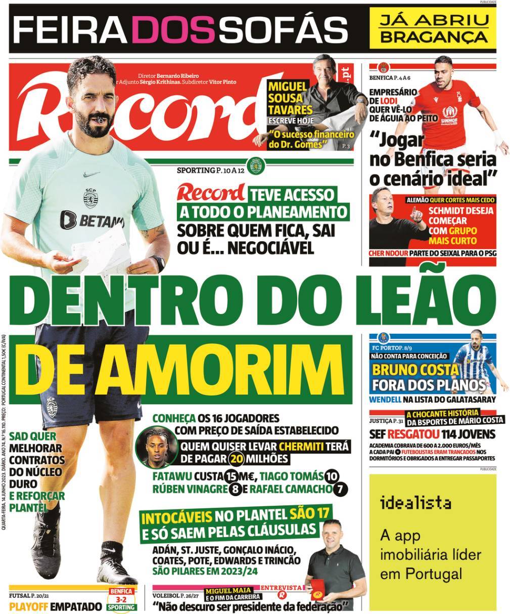Record: Capa da Edi&ccedil;&atilde;o de quarta-feira, 14 de junho 2023