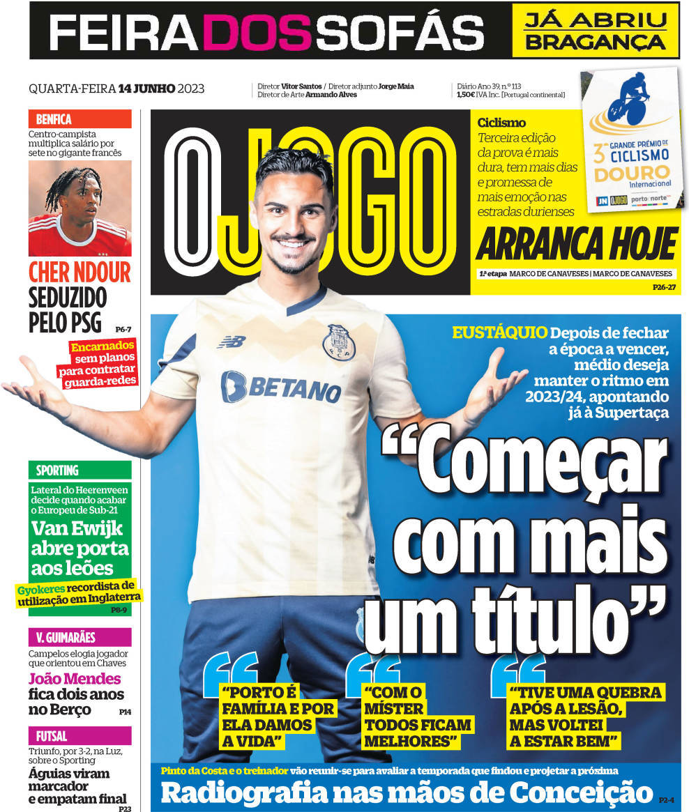 O Jogo: Capa da Edi&ccedil;&atilde;o de quarta-feira, 14 de junho 2023