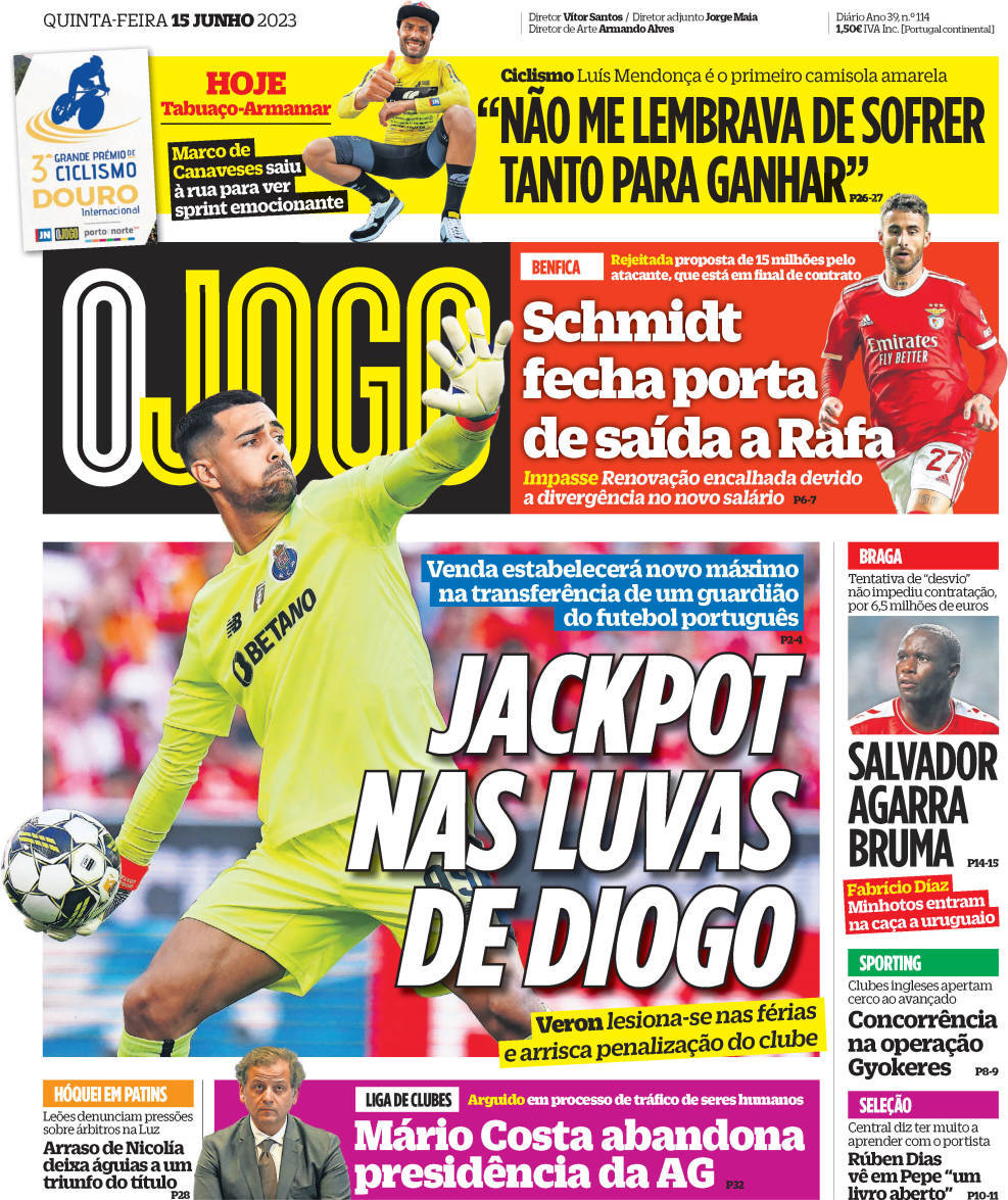 O Jogo: Capa da Edi&ccedil;&atilde;o de quinta-feira, 15 de junho 2023