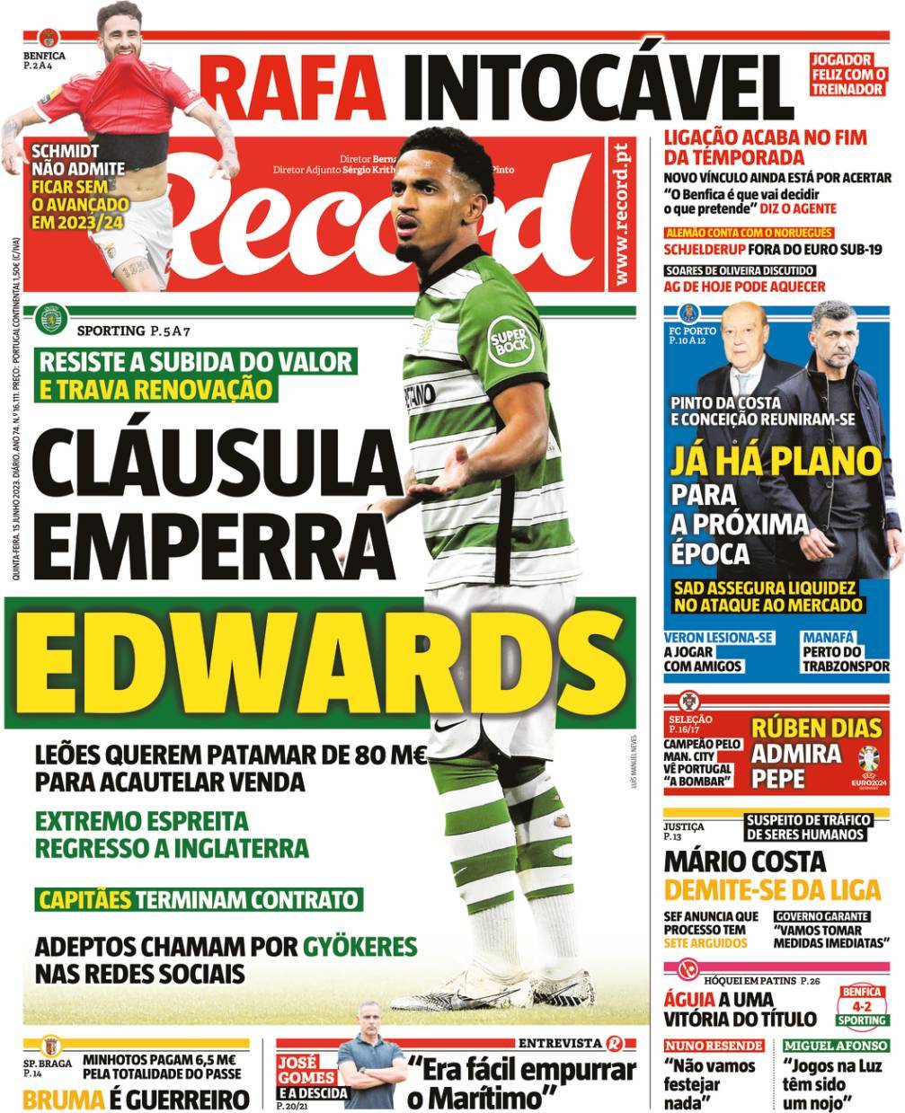 Record: Capa da Edi&ccedil;&atilde;o de quinta-feira, 15 de junho 2023