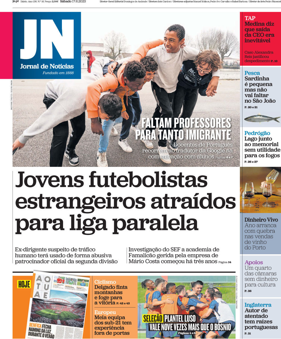 Jornal de Not&iacute;cias: Capa da Edi&ccedil;&atilde;o de s&aacute;bado, 17 de junho 2023