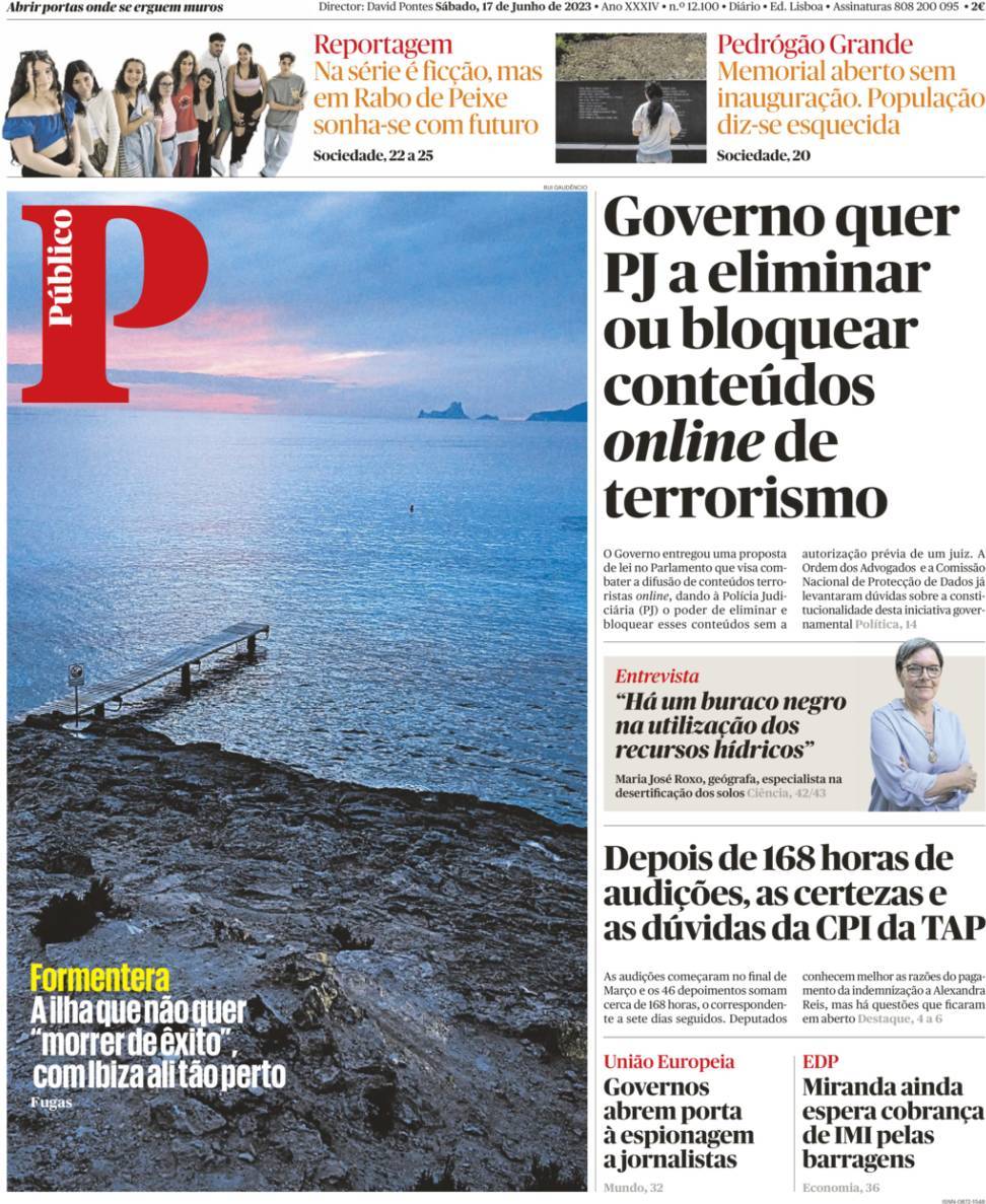 P&uacute;blico: Capa da Edi&ccedil;&atilde;o de s&aacute;bado, 17 de junho 2023