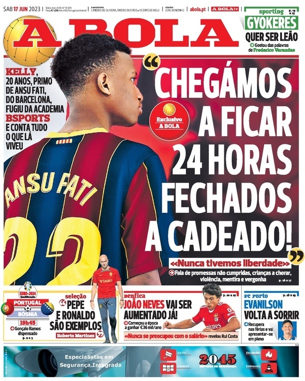 A Bola: Capa da Edi&ccedil;&atilde;o de s&aacute;bado, 17 de junho 2023