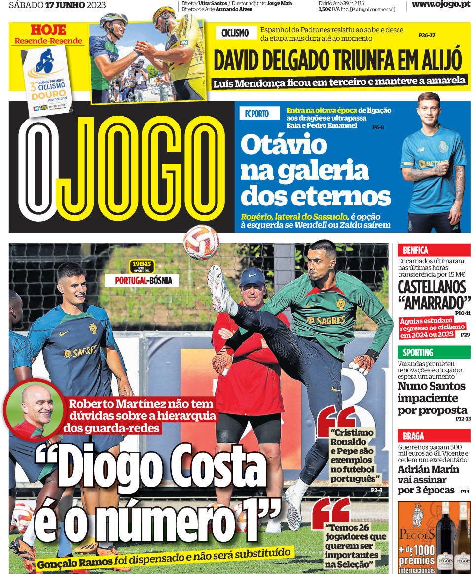 O Jogo: Capa da Edi&ccedil;&atilde;o de s&aacute;bado, 17 de junho 2023