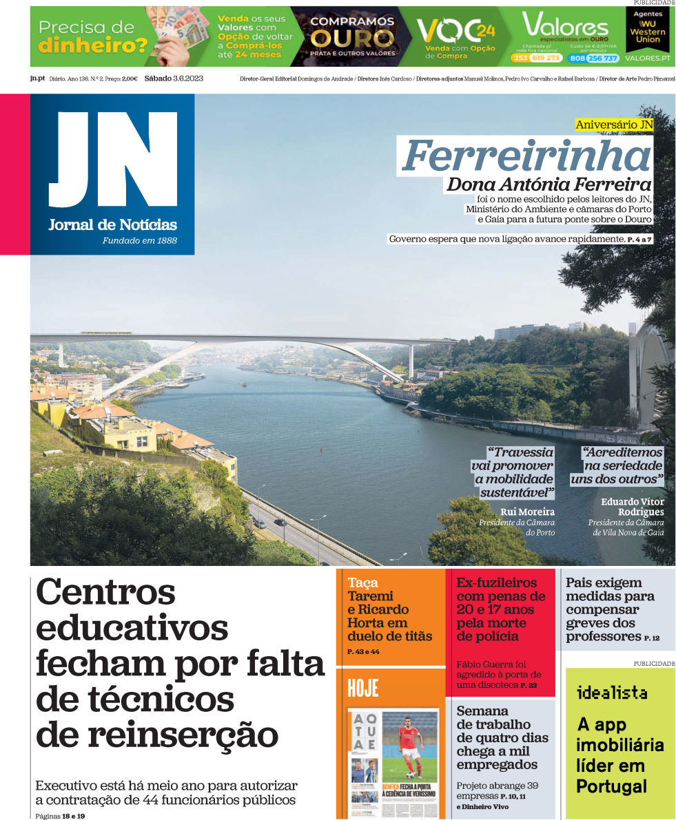 Jornal de Not&iacute;cias: Capa da Edi&ccedil;&atilde;o de s&aacute;bado, 03 de junho 2023