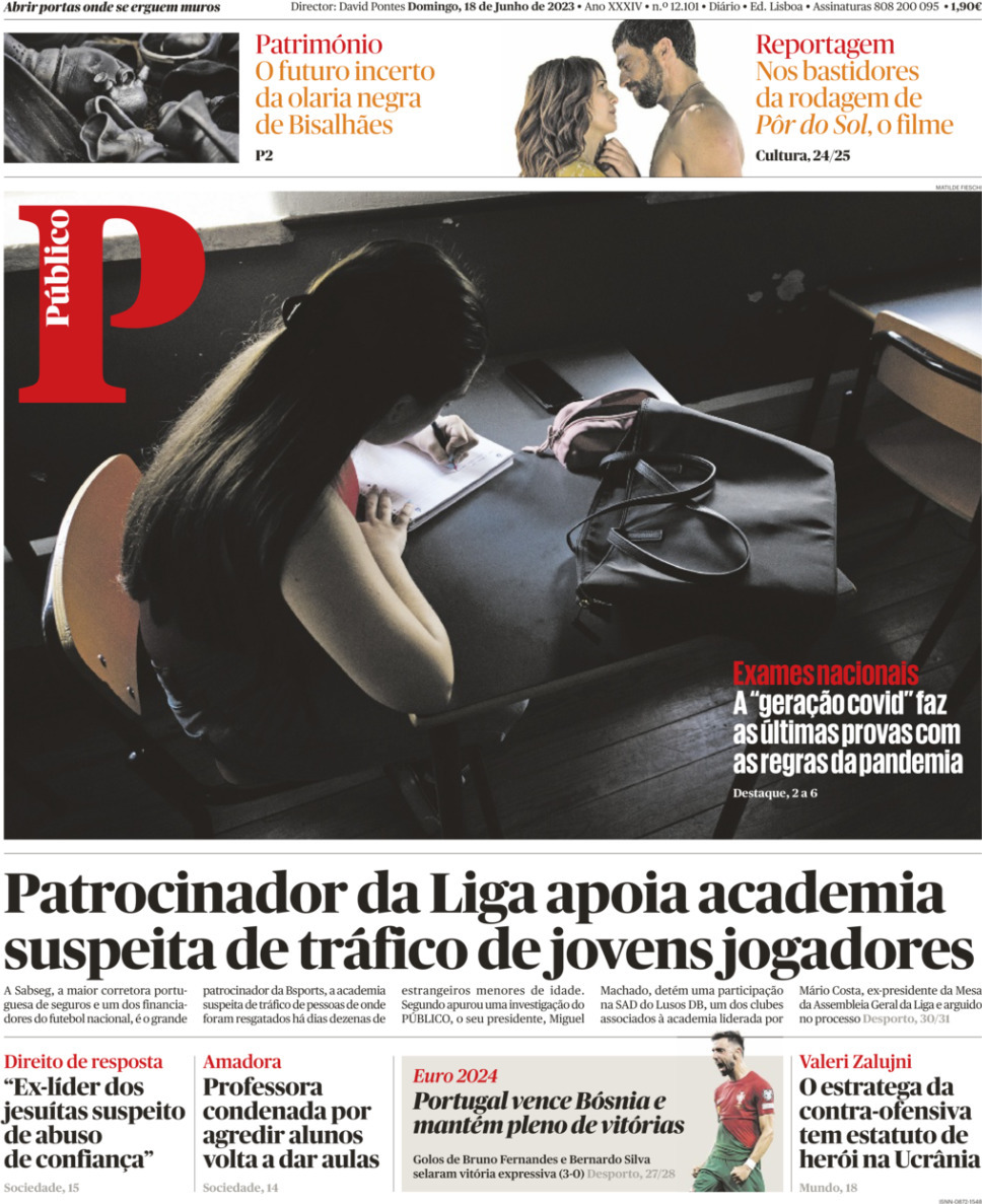 P&uacute;blico: Capa da Edi&ccedil;&atilde;o de domingo, 18 de junho 2023